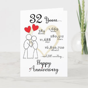 Agradecimiento 32.ª tarjeta de aniversario Boda con globos cardía