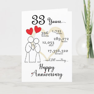 Agradecimiento 33.ª tarjeta de aniversario de Boda con globos car