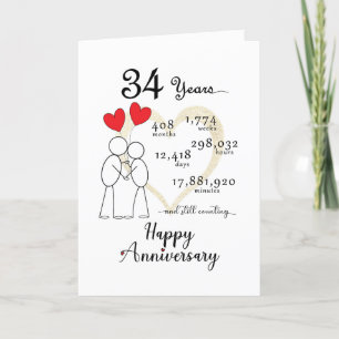 Agradecimiento 34ª tarjeta de aniversario del Boda con globos car