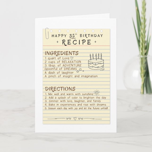 Agradecimiento 35.ª receta para celebraciones alegres tarjeta de  (Anverso)
