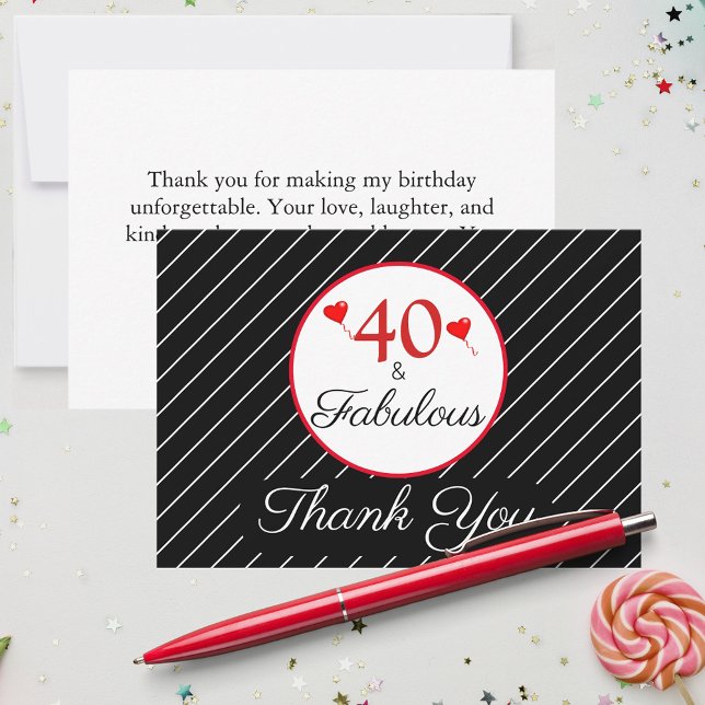 Agradecimiento 40 y fabulosa foto de cumpleaños tarjeta de agrade (40 & Fabulous Birthday Photo Black Thank You Card)