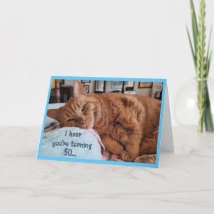 Agradecimiento 50.ª tarjeta de cumpleaños con gato de cabezada