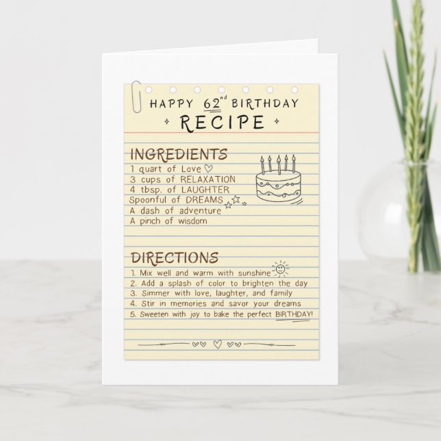 Agradecimiento 62.ª tarjeta de cumpleaños para mamá o abuela (Anverso)