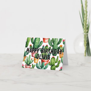 Agradecimiento acuarela cactus Tarjeta de cumpleaños plegada