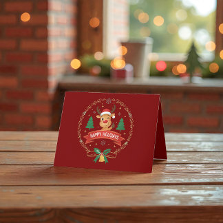 Agradecimiento Adorable Reno Sonriente Feliz Navidad Tarjeta de N