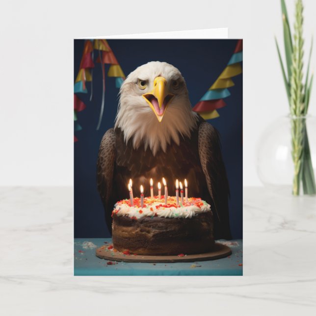 Agradecimiento Águila calva con pastel de cumpleaños - Tarjeta (Anverso)