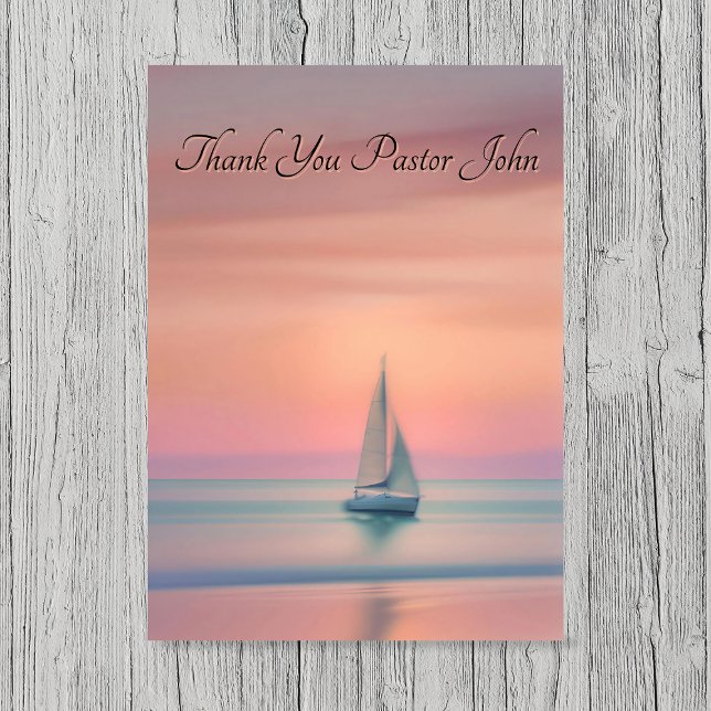 Agradecimiento al Pastor del Atardecer en Velero (Sailboat Sunset Pastor Appreciation Thank You Card)