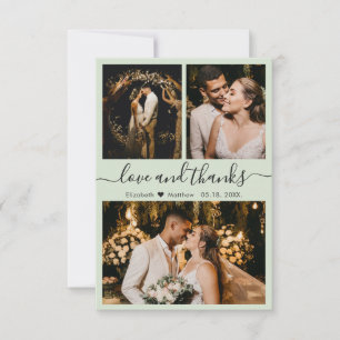 Agradecimiento Amor y gracias a Sage Green Boda Tarjeta de agrade
