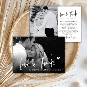 Agradecimiento Amor y Gracias Tarjeta de Boda Foto Negro Blanco 2