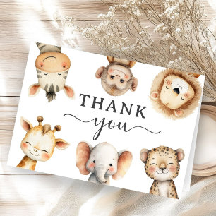 Agradecimiento Animales de Safari en la Selva Baby Shower Tarjeta