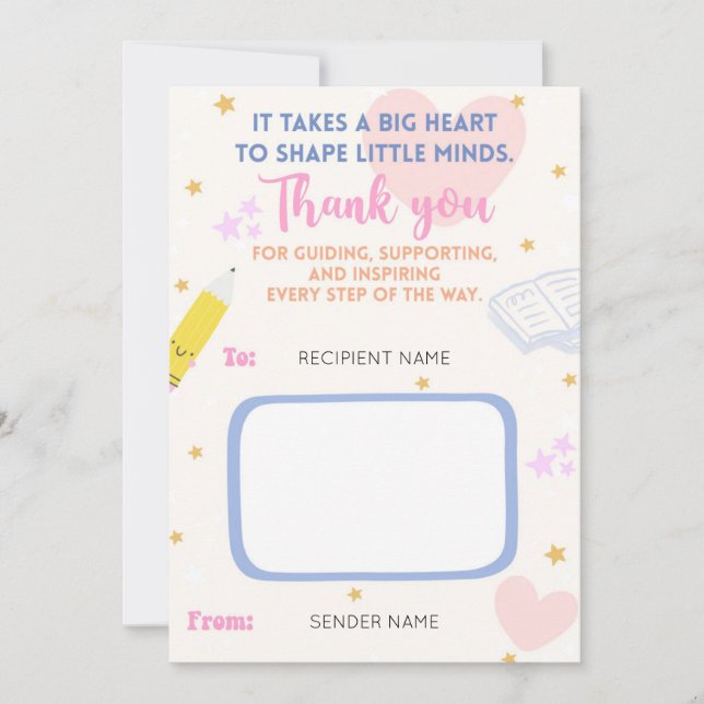 Agradecimiento Apreciación del profesor titular de tarjeta de reg (Anverso)