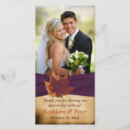 Agradecimiento Autum deja tarjeta de foto Boda de la cinta Purple