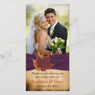 Agradecimiento Autum deja tarjeta de foto Boda de la cinta Purple
