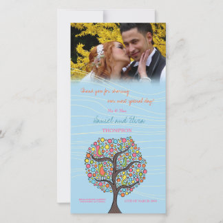 Agradecimiento Aves en el árbol azul gracias tarjeta de foto Boda