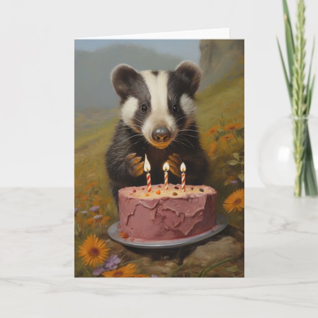 Agradecimiento Baby Badger con tarjeta de bizcocho de cumpleaños (Anverso)