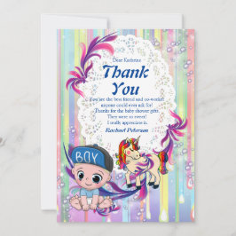 Agradecimiento Baby Boy Bubbles & Unicornios Tarjeta de agradecim