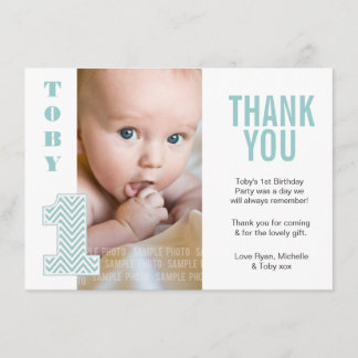 Agradecimiento Baby Boy Chevron Primer cumpleaños Tarjeta de foto