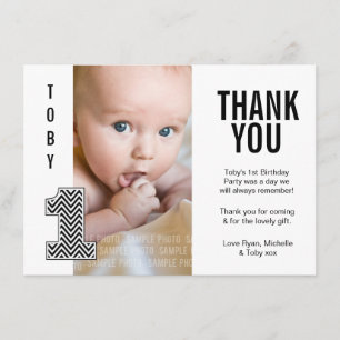 Agradecimiento Baby Boy Chevron Primer cumpleaños Tarjeta de foto