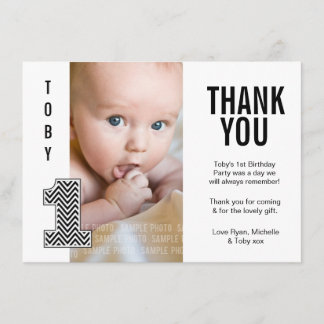 Agradecimiento Baby Boy Chevron Primer cumpleaños Tarjeta de foto