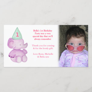 Agradecimiento Baby Elephant 1er cumpleaños Tarjeta de fotos de a