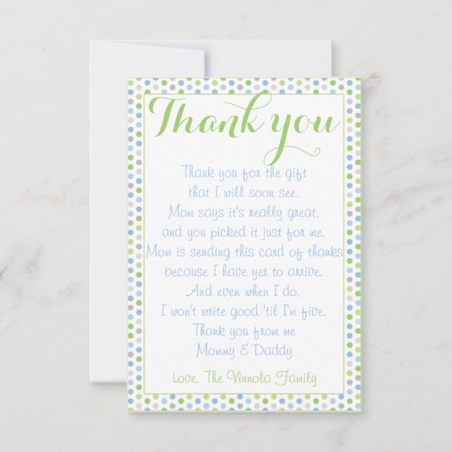 Agradecimiento Baby Shower le agradece de tarjeta del bebé (Anverso)