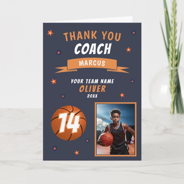 Agradecimiento Baloncesto moderno Foto Tarjeta de entrenador (Anverso)
