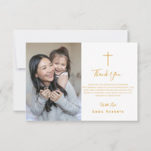 Agradecimiento Baptismo de cruces de oro Gracias tarjeta de fotos