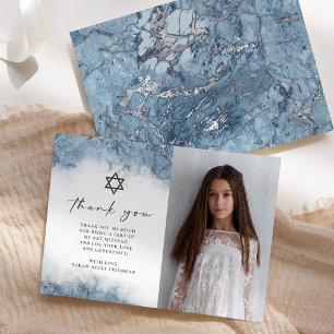Agradecimiento Bar Mitzvah de Mármol Azul Plateado
