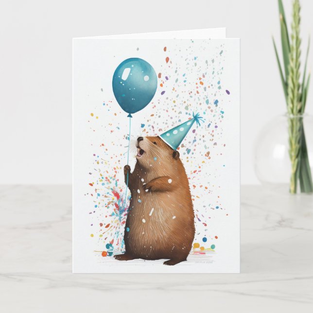 Agradecimiento Beaver con tarjeta de felicitación plegada con glo (Anverso)