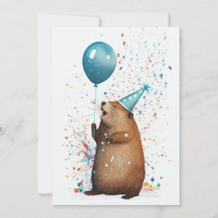 Agradecimiento Beaver con tarjeta de saludo plana con globo azul