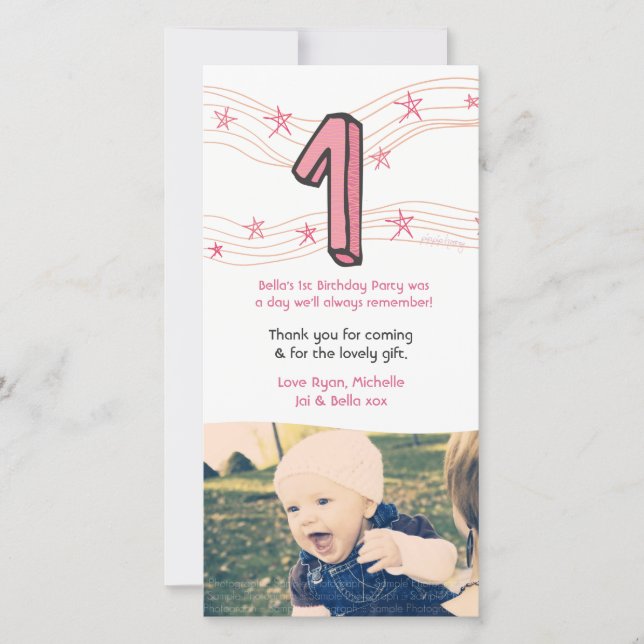 Agradecimiento Bebé 1 cumpleaños número 1 tarjeta de fotos de agr (Anverso)