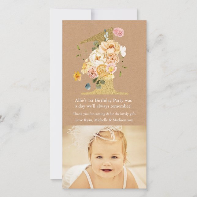 Agradecimiento Bebé 1 cumpleaños número 1 tarjeta de fotos de agr (Anverso)