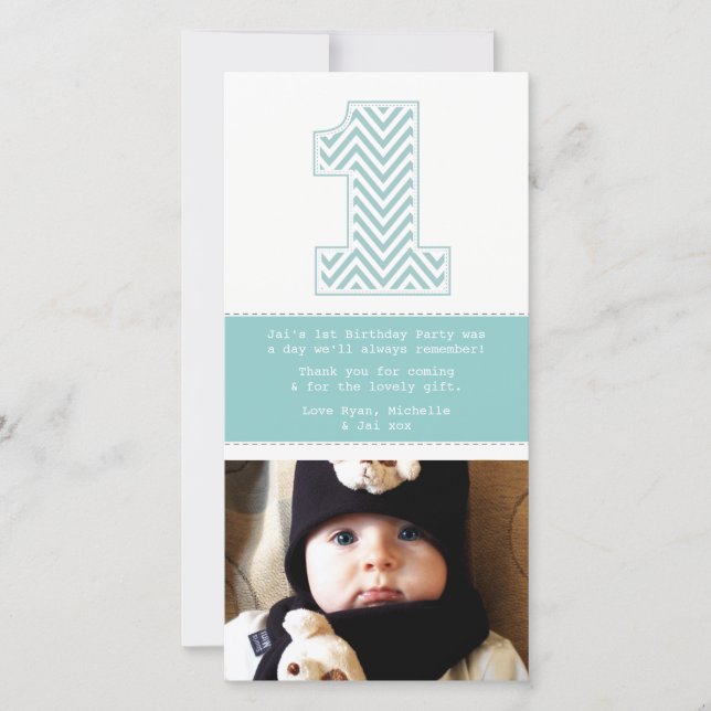 Agradecimiento Bebé 1 cumpleaños número 1 tarjeta de fotos de agr (Anverso)