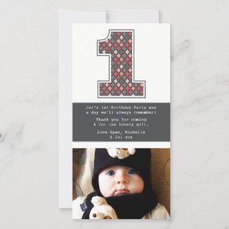 Agradecimiento Bebé 1 cumpleaños número 1 tarjeta de fotos de agr