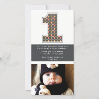 Agradecimiento Bebé 1 cumpleaños número 1 tarjeta de fotos de agr