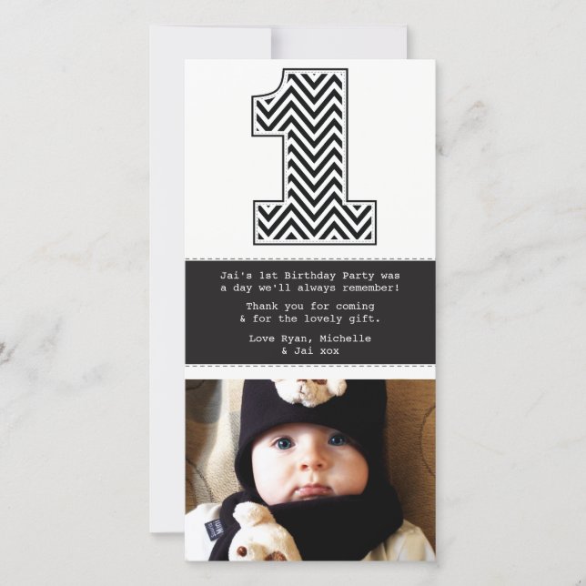 Agradecimiento Bebé 1 cumpleaños número 1 tarjeta de fotos de agr (Anverso)