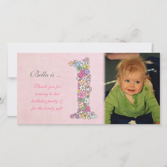 Agradecimiento Bebés 1er cumpleaños Tarjeta fotográfica de agrade (Anverso)