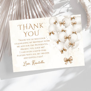 Agradecimiento Beige Bow Balloons Chica Cumpleaños - Tarjeta de a