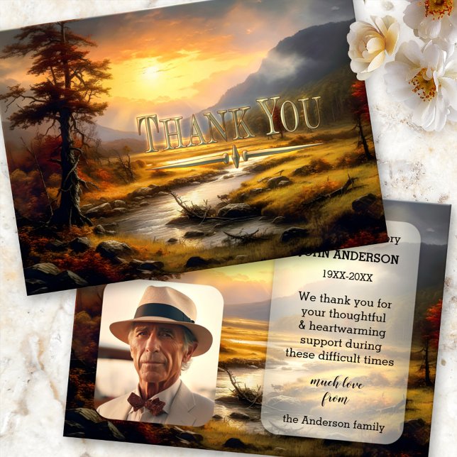 Agradecimiento Bella Artes Naturaleza Simpatía Foto Tarjeta de ag (Sympathy photo Thank You card featuring a fine art landscape scene in vintage style)