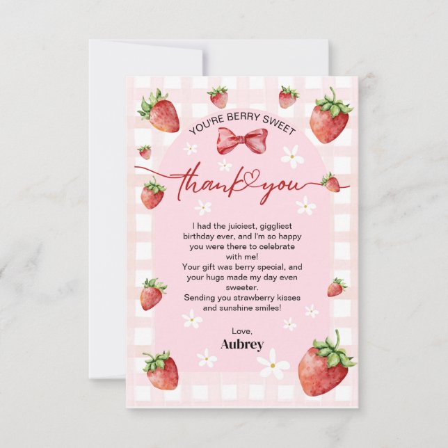 Agradecimiento Berry Sweet First Birthday Tarjeta de agradecimien (Anverso)