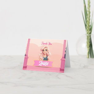 Agradecimiento Besties Pink Doll plegado Tarjeta de agradecimient