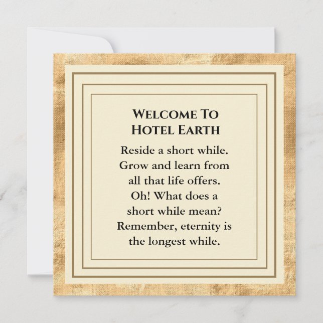 Agradecimiento Bienvenido A La Tarjeta Plana De Hotel Earth (Anverso)