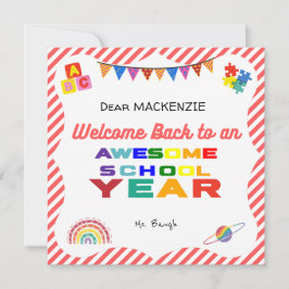 Agradecimiento Bienvenido de vuelta a la tarjeta escolar