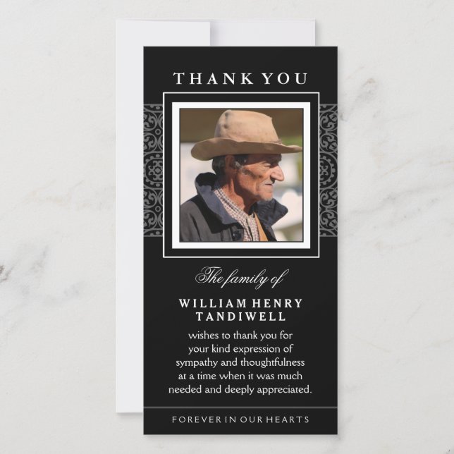 Agradecimiento Black Elegance gracias tarjeta de foto conmemorati (Anverso)