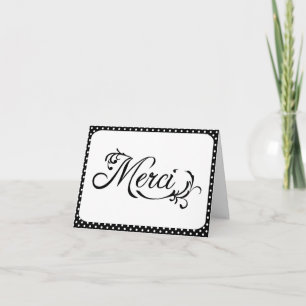 Agradecimiento Blanco y negro gracias tarjeta de "Merci"