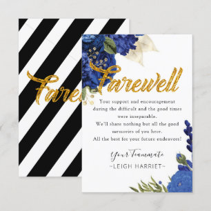 Agradecimiento Blue Floral Elegant Dejando tarjeta de despedida d