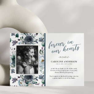 Agradecimiento Blue Floral Photo Funeral - Tarjeta de agradecimie