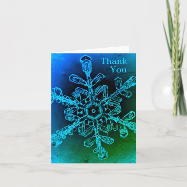 Agradecimiento Blue Green Snowflake Foto doblada tarjeta de agrad (Anverso)