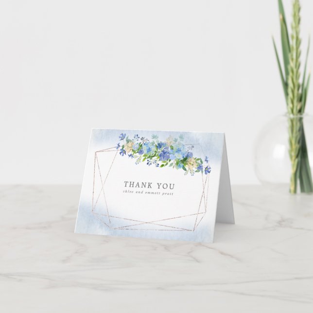 Agradecimiento Blue Hydrangea Floral Gold Frame - Tarjeta de agra (Anverso)