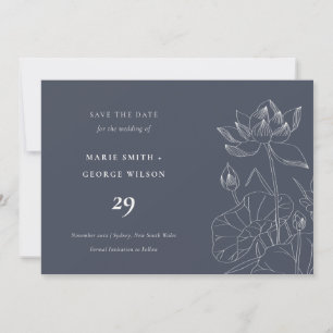 Agradecimiento Boceto Floral De Navy Waterlily Guarda La Tarjeta